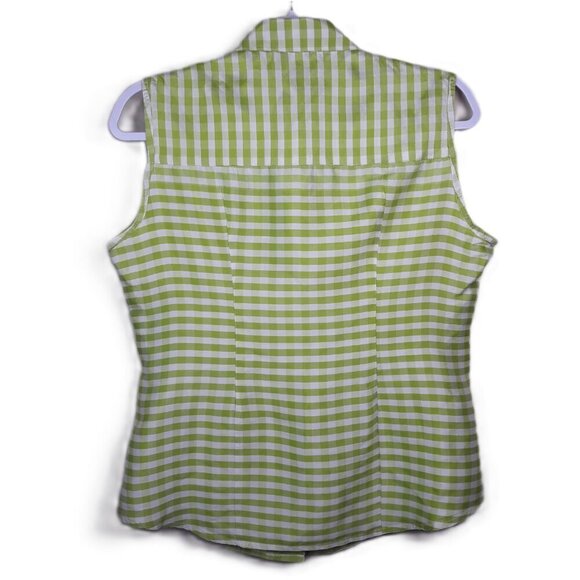 Lot-Anne Carson Silk Blue Plaid Cropped Wrap Top & Green Plaid Top M Sleeveless - Picture 11 of 13